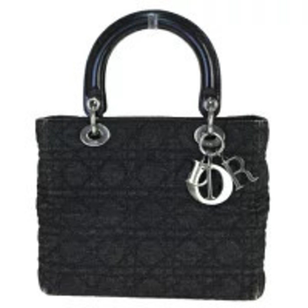 Christian Dior Lady Cannage Denim Black Canvas Handbag